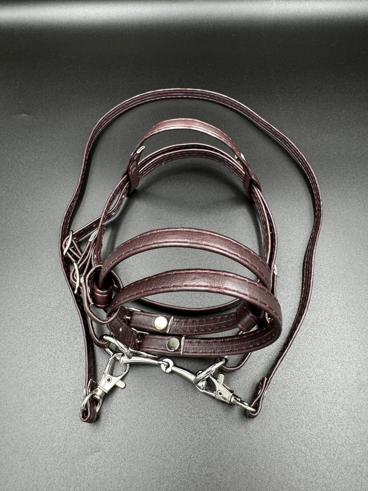 Eco-leather bridle with realistic bit for hobby horse A3. Brown.