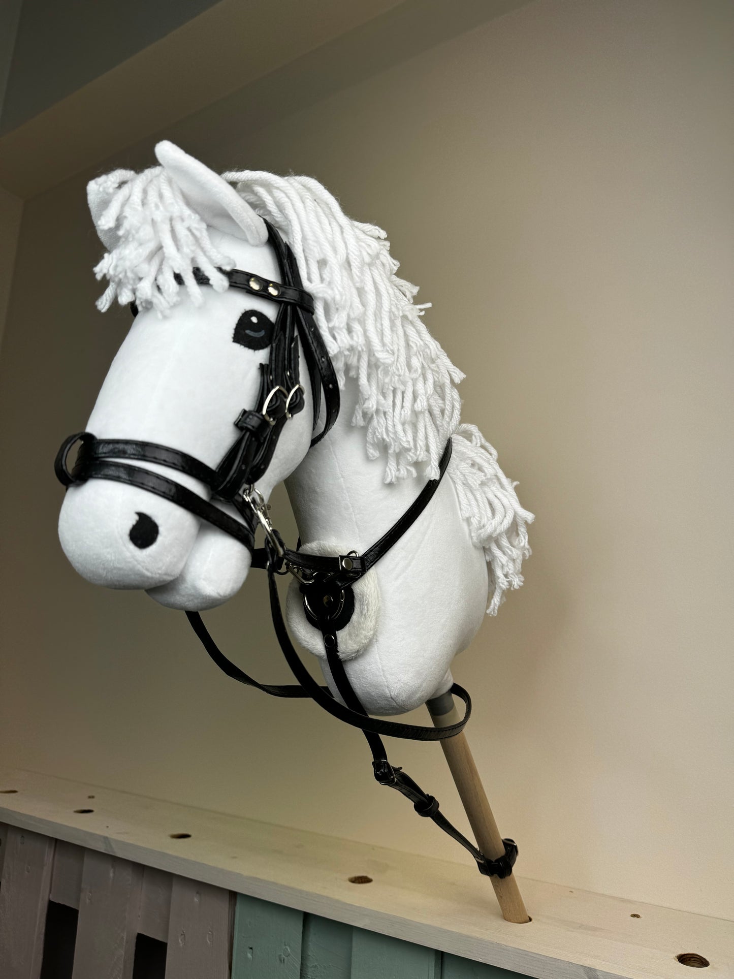 Martingale made of eco-leather for hobby horse A3. Black.
