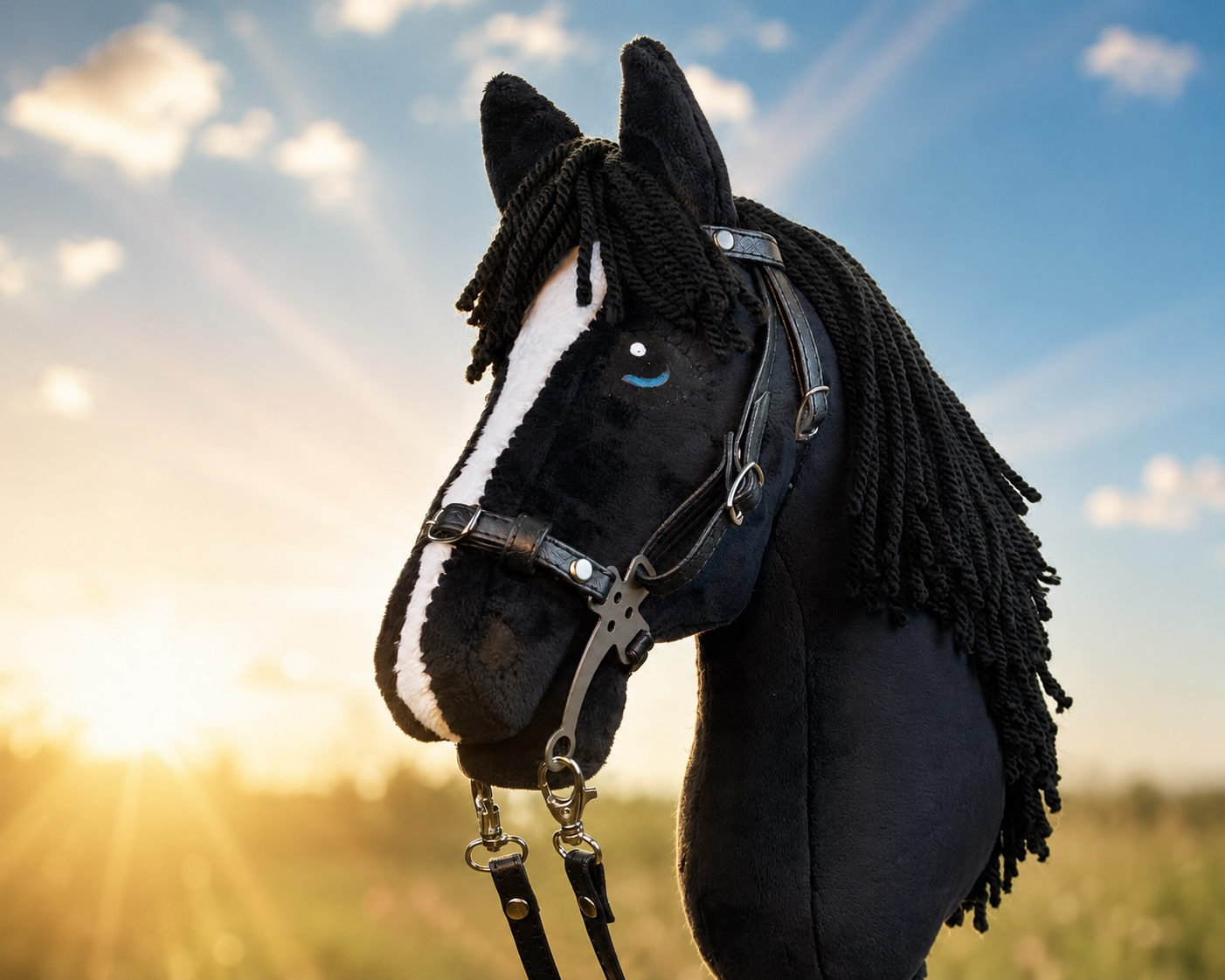 Black with White Blaze Friesian Hobby Horse. Realistic. A3, A4 and A5 sizes