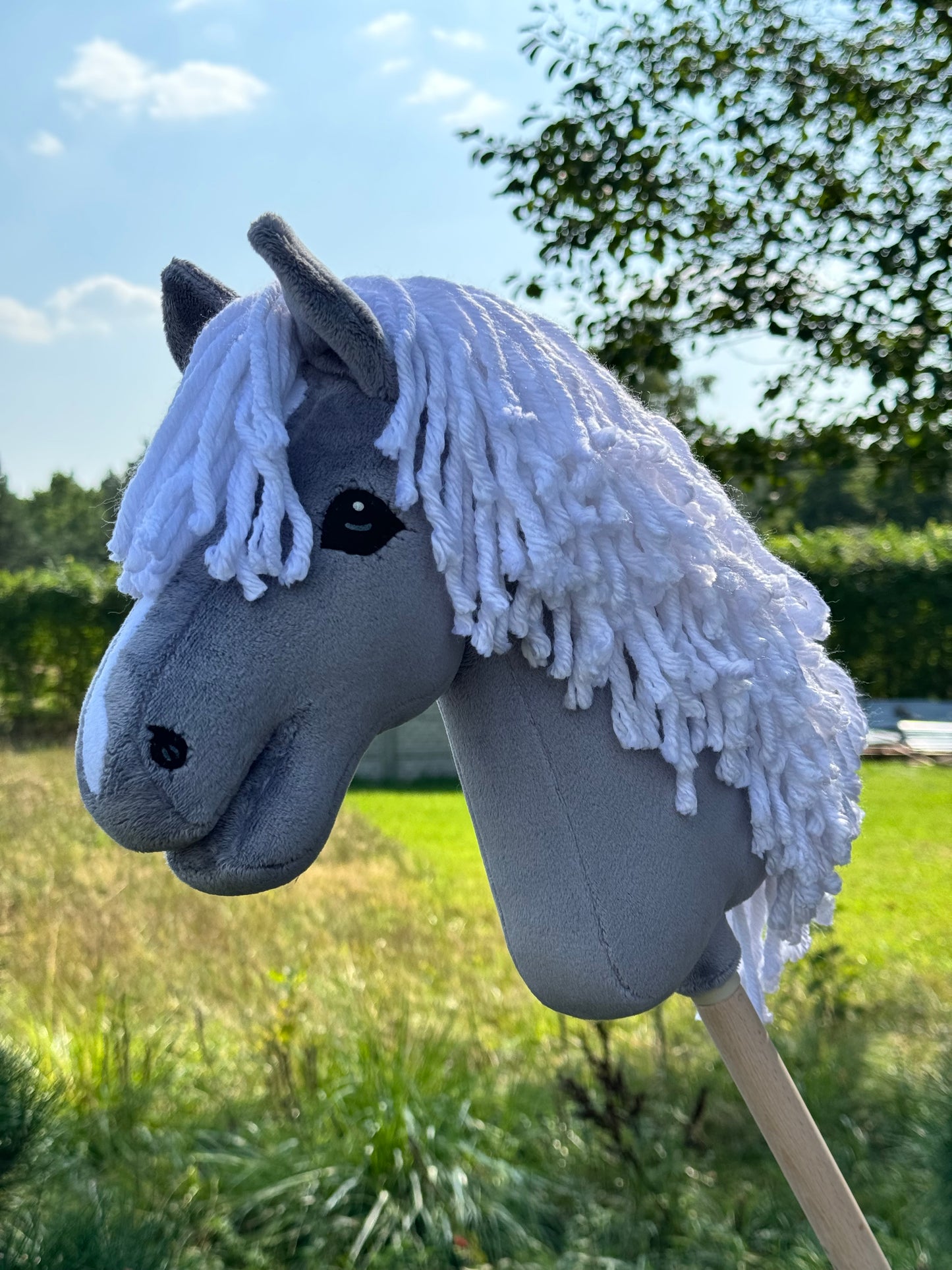 Hobby Horse A4 with detachable stick. Dark gray with white mane.
