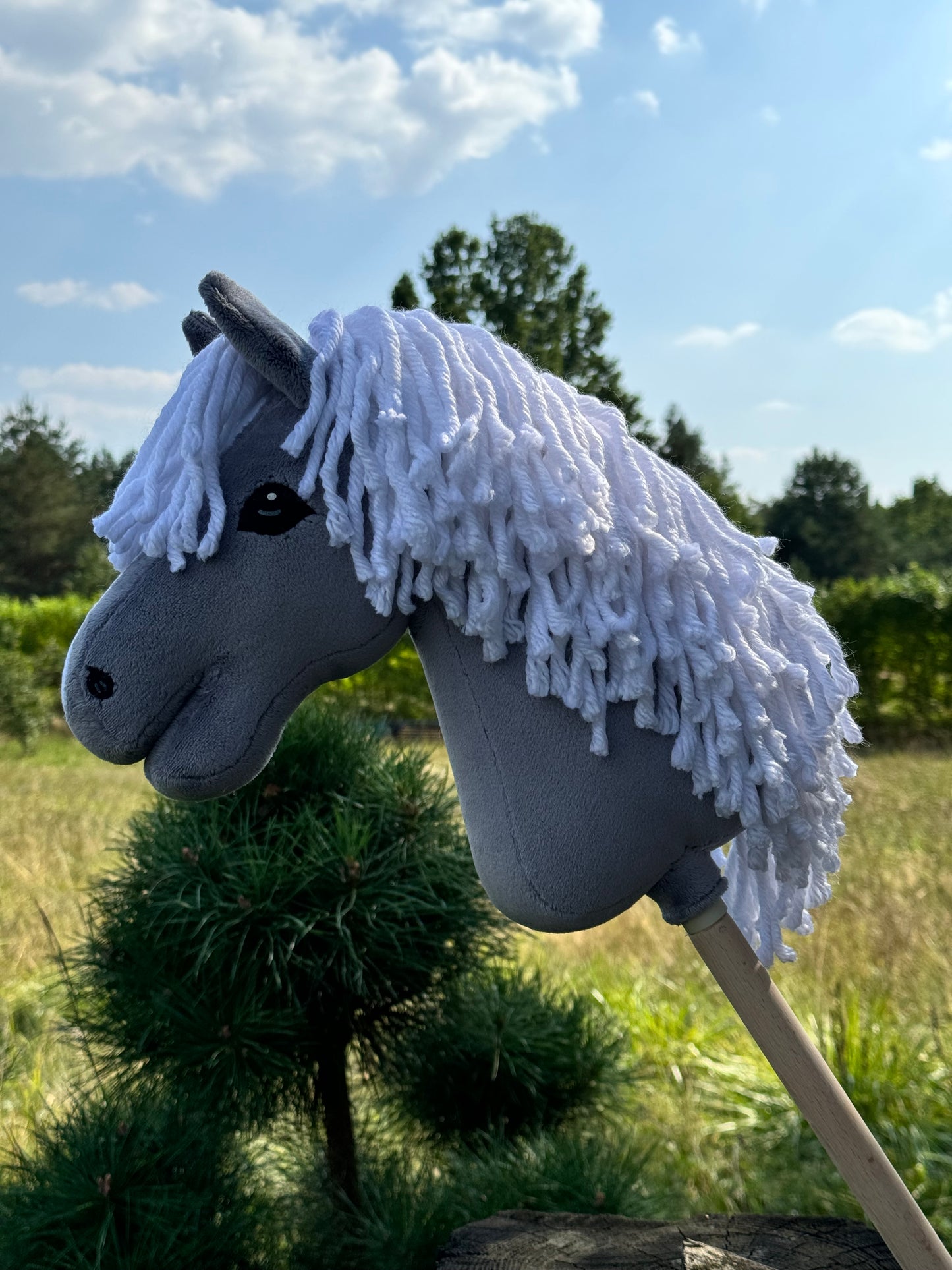 Hobby Horse A4 with detachable stick. Dark gray with white mane.