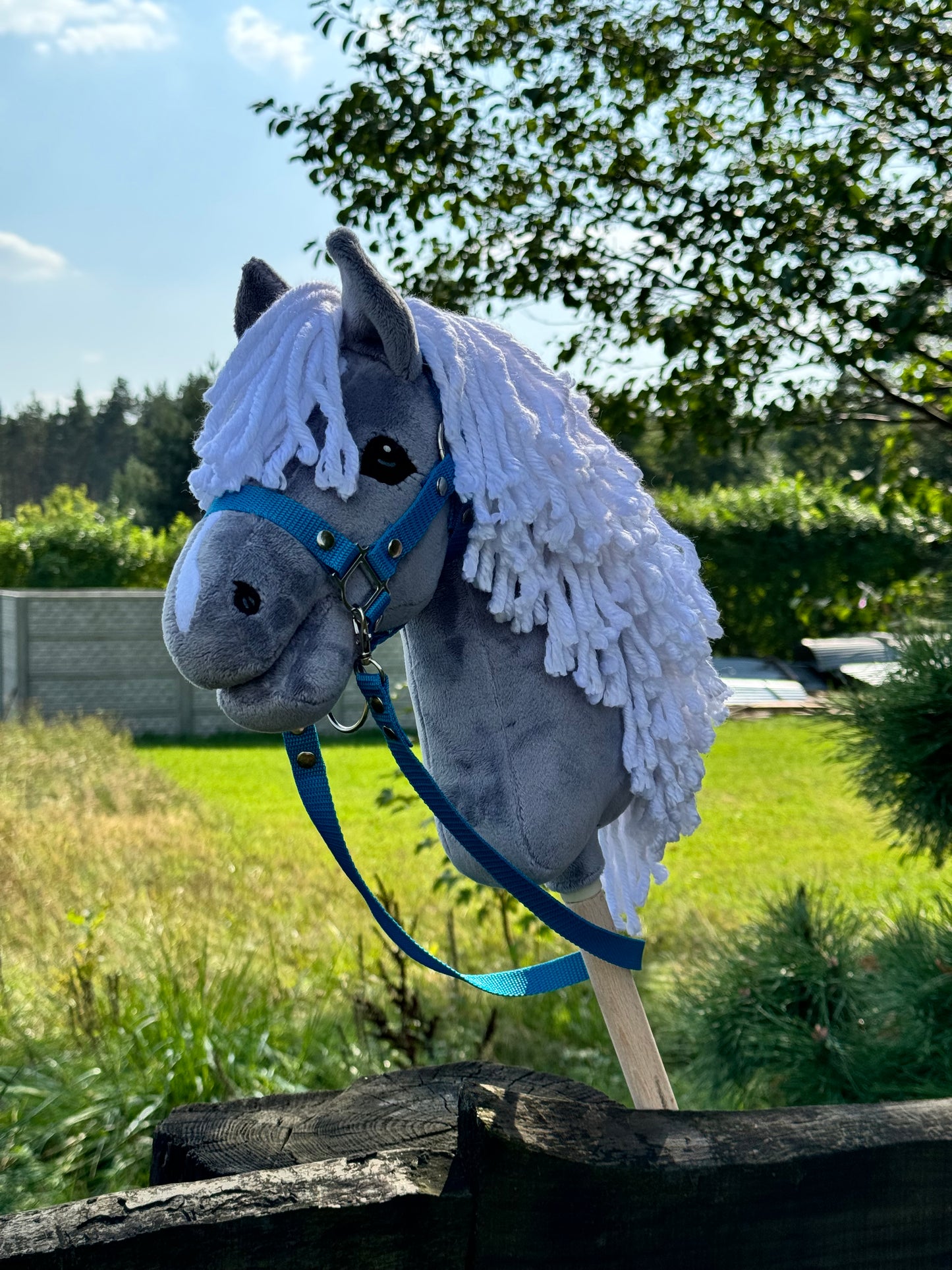 Hobby Horse A4 with detachable stick. Dark gray with white mane.