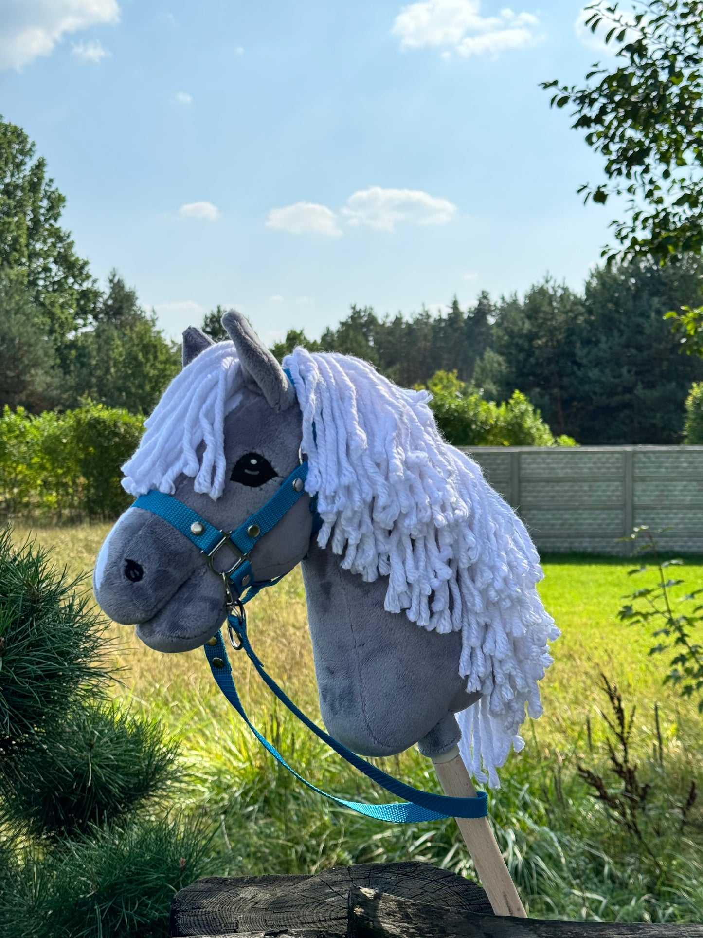 Hobby Horse A4 with detachable stick. Dark gray with white mane.